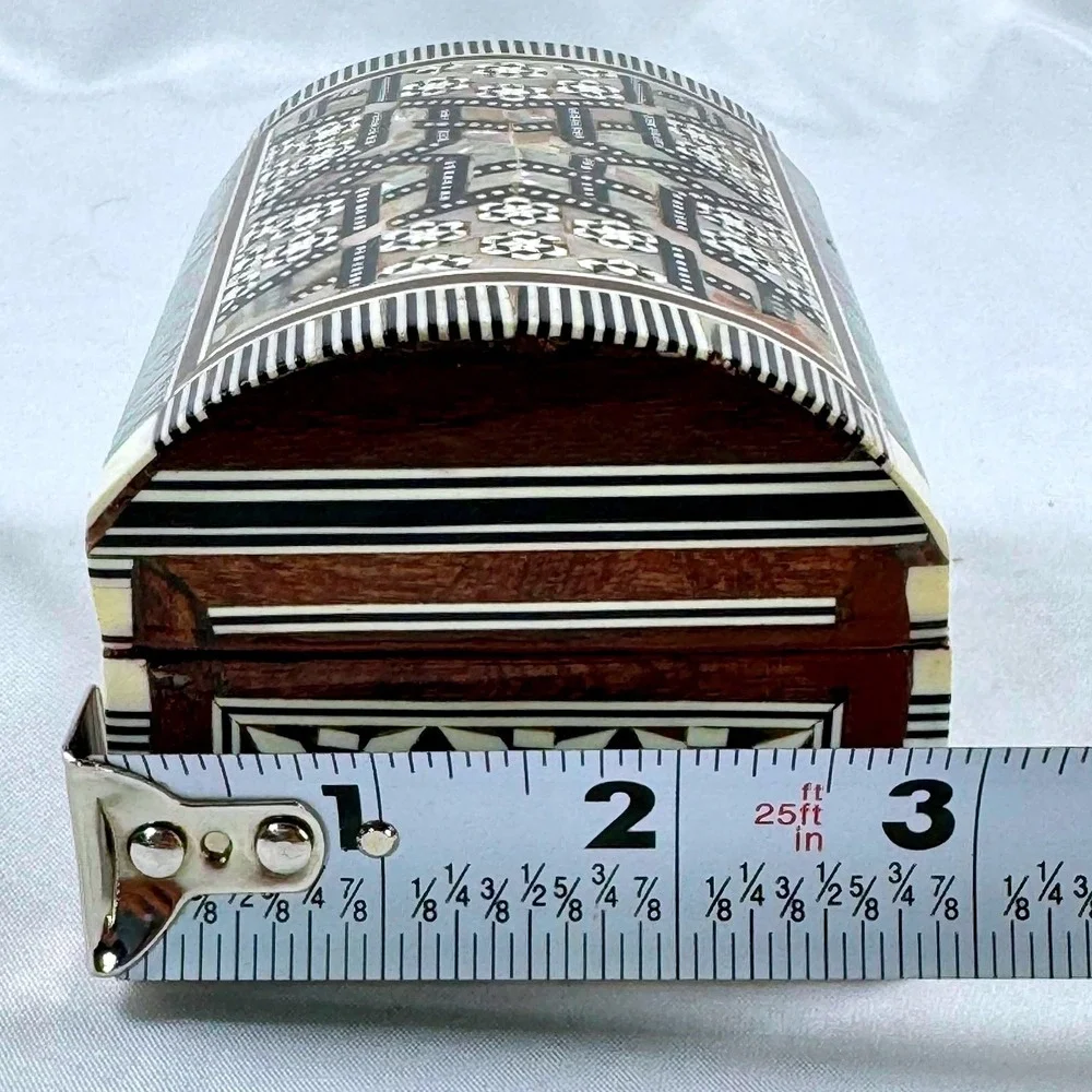 Handmade Mother of Pearl Inlay Wooden Jewelry Box Domed Mosaic Trinket Box NICE